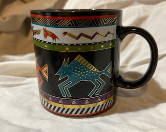 Taza Laurel Burch Bison con detalles dorados, edición limitada de 1990.