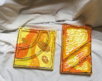 Decorative upcycle small trays, gold bar themed. OOAK upcycled items, handpainted ditty bowl, yellow gold ring dishes