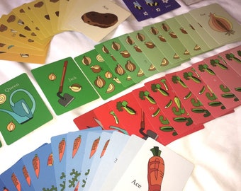 Mirepoix, póquer temático vegetal, rummy, baraja de cartas estándar. Ilustraciones originales, pips únicos, regalo de jardineros, adivinación de bruja verde