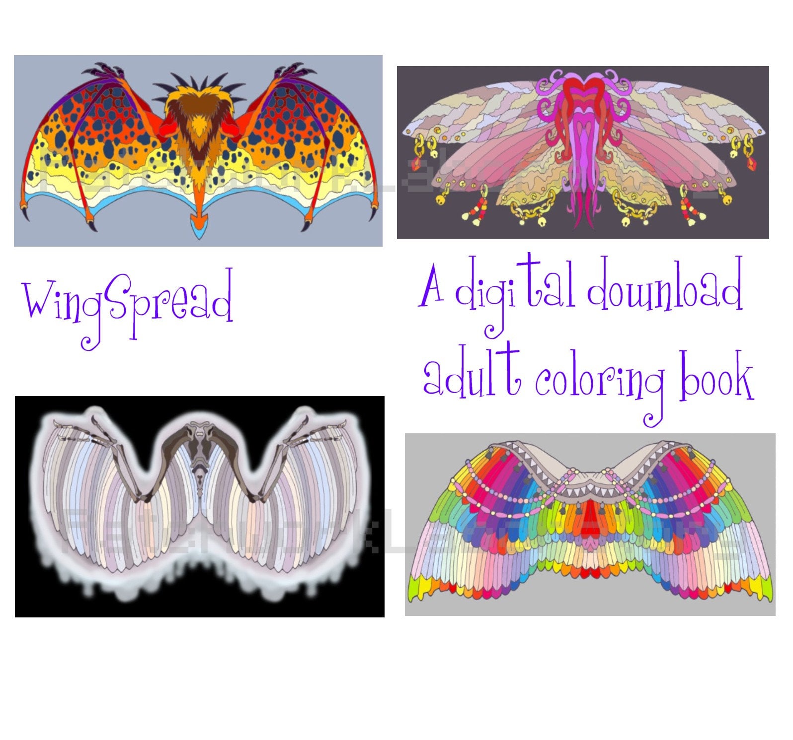 Wingspread, a fantasy wings surreal adult coloring book pages download.