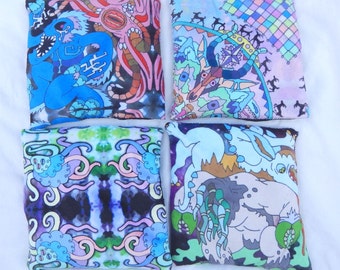 Lovecraft themed wrist rests artifact altar pillows beans and lavender monster designs Original artwork minky satin