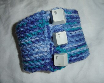 WTF PC button upcycled cuff crochet bracelet internet meme unisex emoticon blue geek computer parts