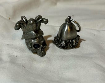 Goth jewelry duo Lucky bell for motorcycles and skull jester pendant