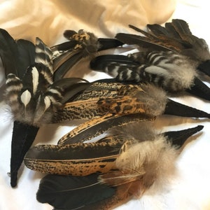 Cruelty free hatmaking feathered brooch, natural shed chicken feathers millnery hat pins