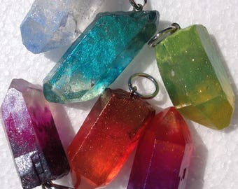 Enameled Quartz pendants, translucent colors, charm gems
