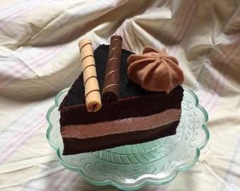 chocolate cake with roll cookies felt cake slice, fake food pincushion, cute decor, food plush, no wool