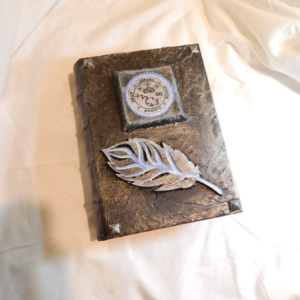 Book of the Dead, Halloween prop occult spellbook, fake book box, angel seal Azrael