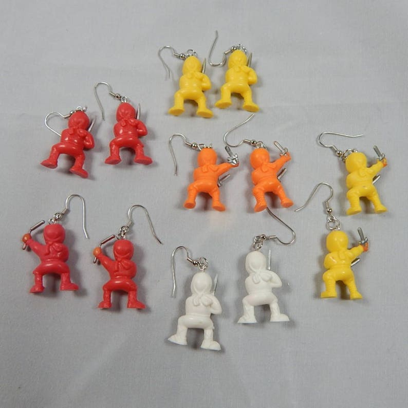 Tiny Ninja Earrings Rubber Toy Kawaii Kitsch Upcycled Cute Etsy