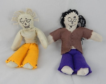 Zombie couple dolls girl and boy minature undead worry doll pair monsters horror primitive felt handmade art dolls