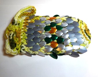 Dragon skin dice or card bag for fantasy gaming, pipe bag, or LARP. "Spring Green Steel"