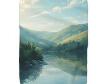 Bergsee Landschaft Sherpa Fleece-Decke | Malerischer Naturüberwurf