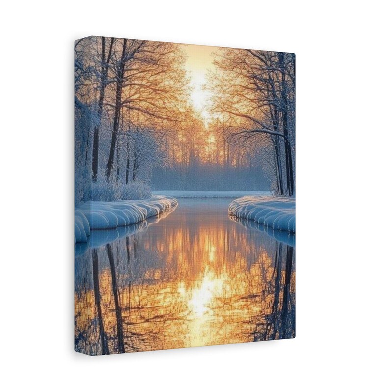 Winter Sunrise Reflection Canvas | Snowy River Landscape Wall Art - Etsy