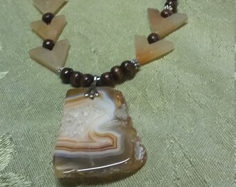 81:  Carnelian, Apricot Aventurine & Wood Statement NECKLACE!