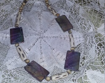 100.  Mother of Pearl, Bone & Horn Statement NECKLACE!