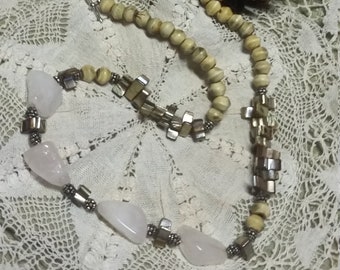 87.  Rose Quartz, Horn & Mother of Pearl NECKLACE!