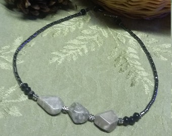 82:  Fossil, Hematite & Horn Choker Style NECKLACE!