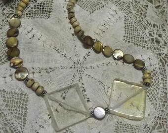 89.  Pineapple Quartz, Mother of Pearl & Horn NECKLACE!