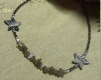 75:  Silverstone STARS, Labradorite & Hematite Choker Style NECKLACE!