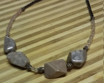 109.  Fossil, Cherry Quartz & Hematite Choker Style NECKLACE!