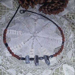 99. Silver Quartz, Hematite, Magnetic Hematite & Horn NECKLACE image 1