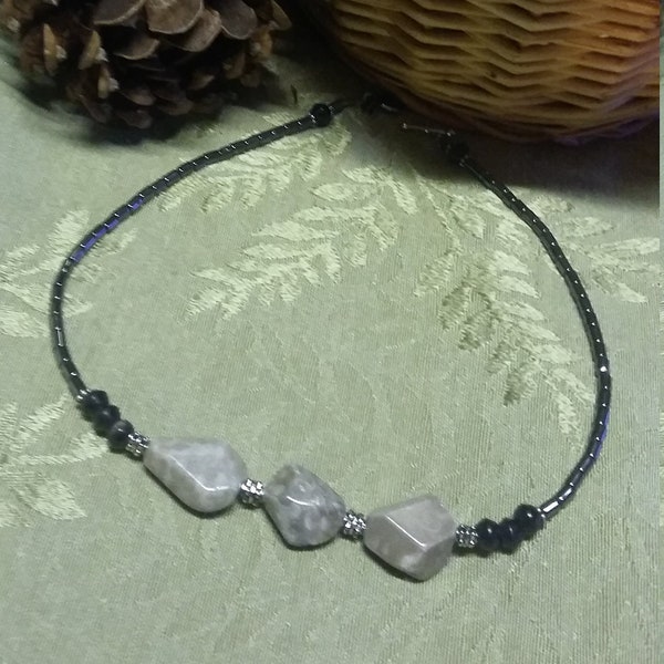 82:  Fossil, Hematite & Horn Choker Style NECKLACE!