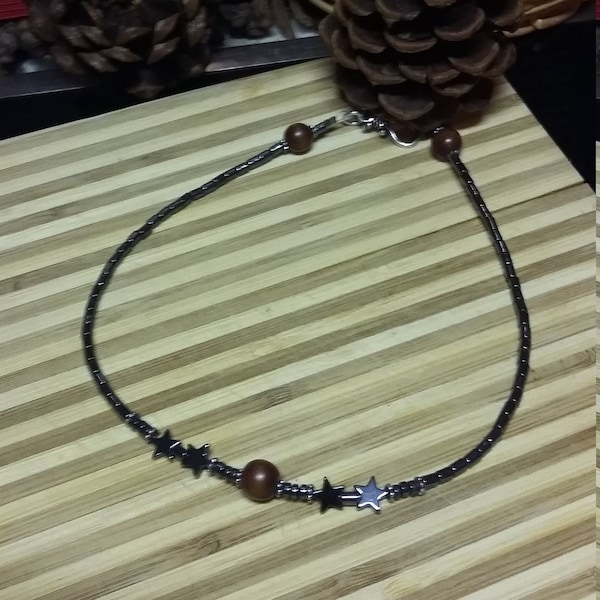 116.  Magnetic Hematite & Wood Choker Style NECKLACE!