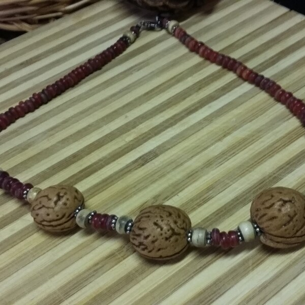 118.  Seed, Horn & Wood Choker Style NECKLACE!