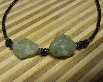 115.  Raw Jade, Horn & Hematite Choker Style NECKLACE!