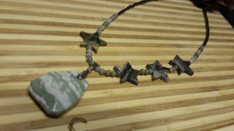 114. Green Aventurine, Silverstone Stars, Moss Agate & Hematite NECKLACE image 2