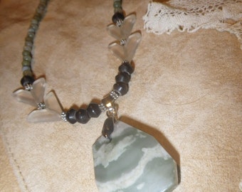 48. Olive Agate, Clear Quartz, Agate and Horn ~a "Throwing Stones at Glass Hearts" NECKLACE!