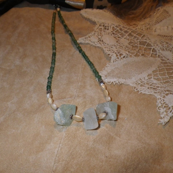 20. Aquamarine, Aventurine and Mother of Pearl ~a "Throwing Stones at Glass Hearts" NECKLACE!