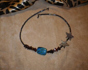 36. Azurite, Red Tigers Eye, Silver Stone STARS & Hematite ~a "Throwing Stones at Glass Hearts" NECKLACE!