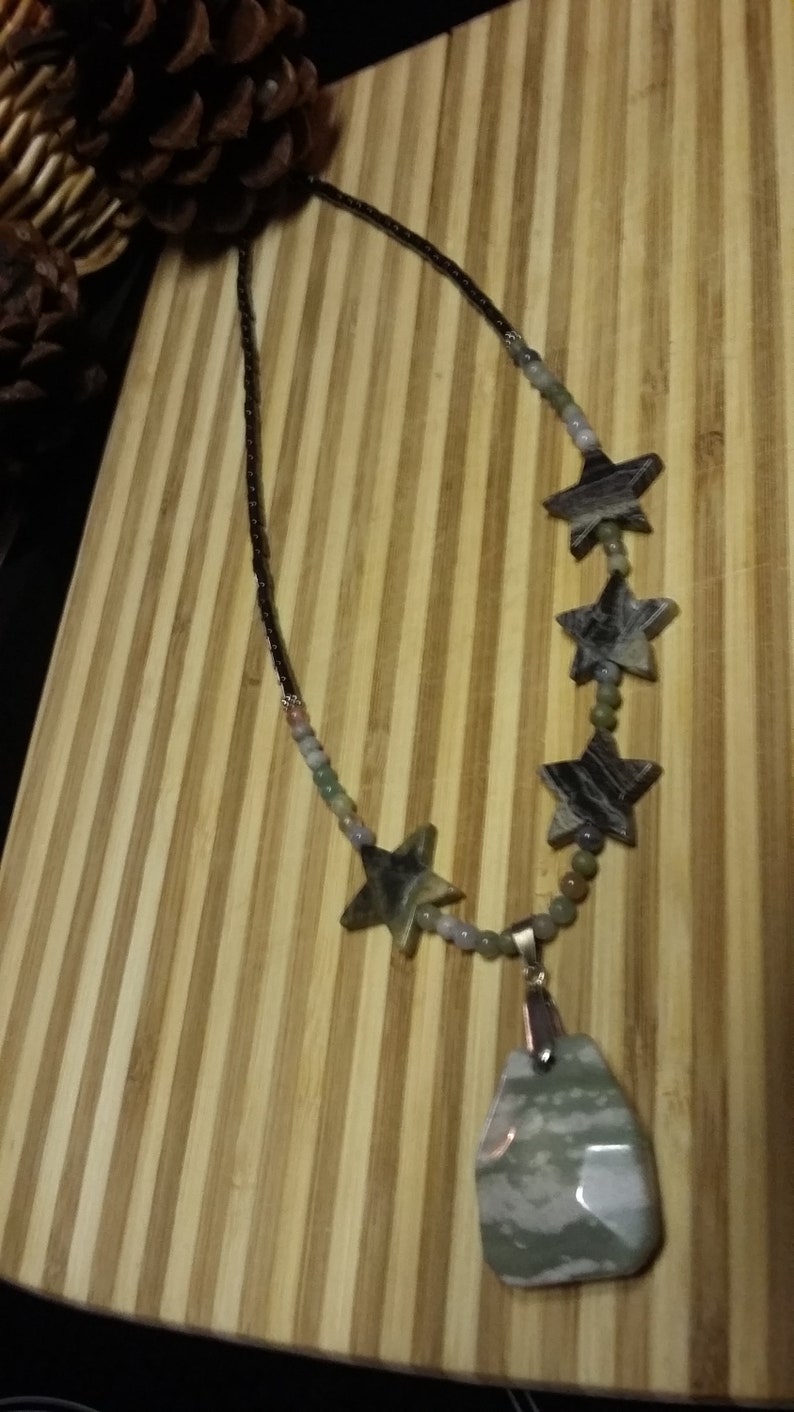 114. Green Aventurine, Silverstone Stars, Moss Agate & Hematite NECKLACE image 3