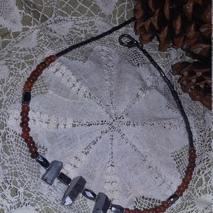 99. Silver Quartz, Hematite, Magnetic Hematite & Horn NECKLACE image 2