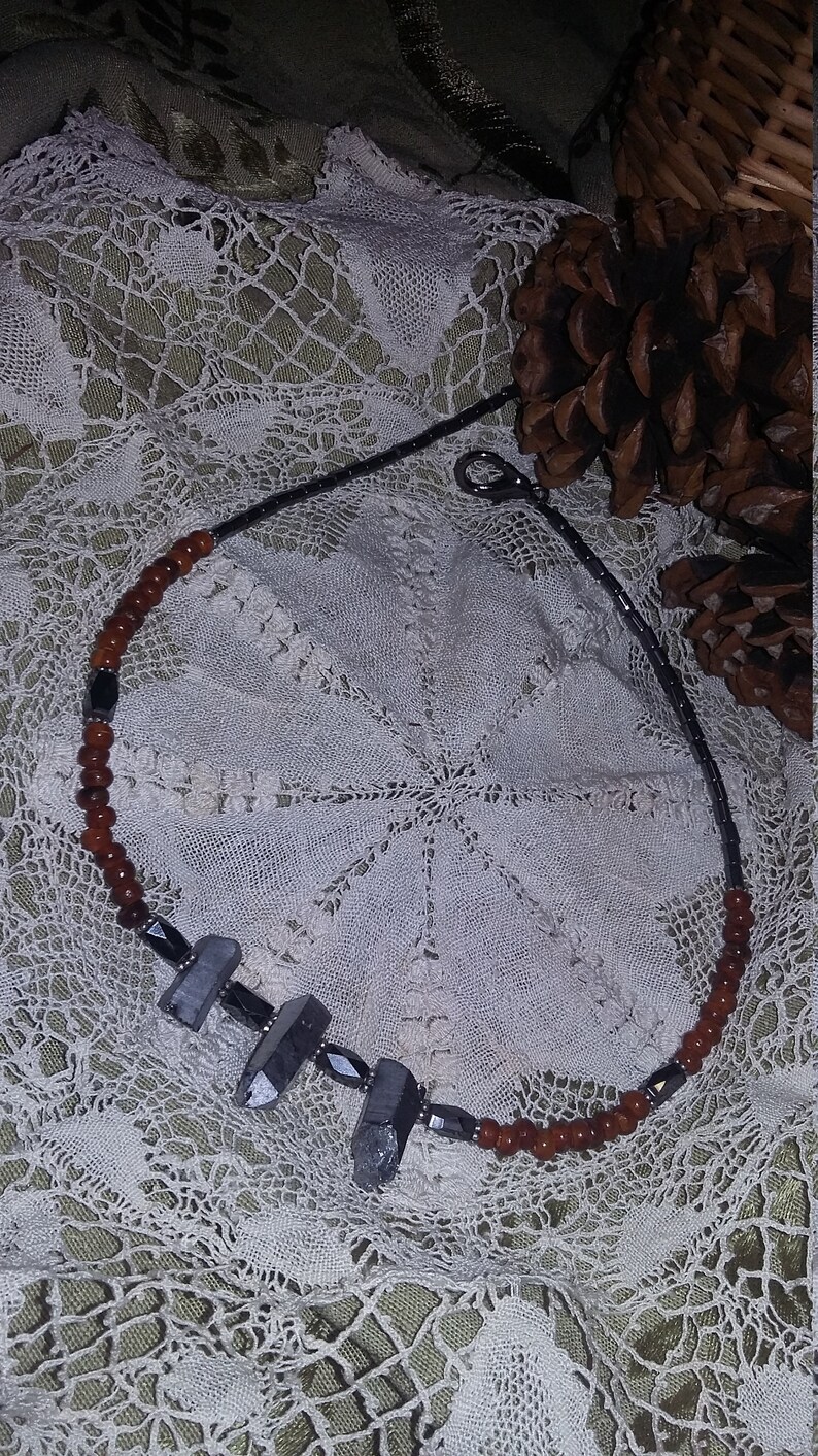 99. Silver Quartz, Hematite, Magnetic Hematite & Horn NECKLACE image 2