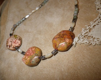 50. Magnesite, Agate and Mother of Pearl  ~a "Throwing Stones at Glass Hearts" NECKLACE!