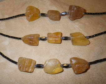 70. Honey Fluorite, Hematite-Magnetic Hematite and Horn  ~a "Throwing Stones at Glass Hearts" NECKLACE!