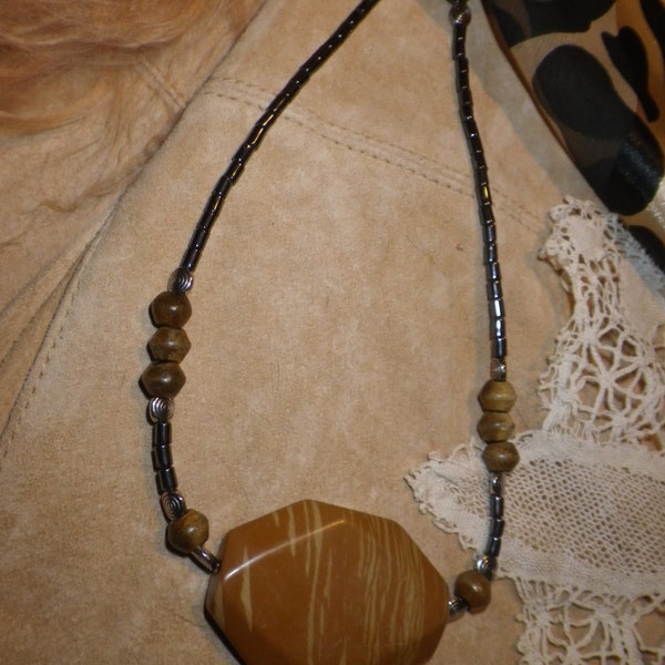 29. Painted Jasper, Hematite & Horn ~a "Throwing Stones at Glass Hearts" NECKLACE!