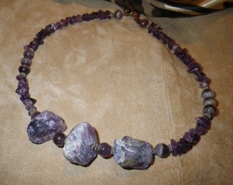 71. AMETHYST  Raw, Chip and Bead ~a "Throwing Stones at Glass Hearts" NECKLACE!