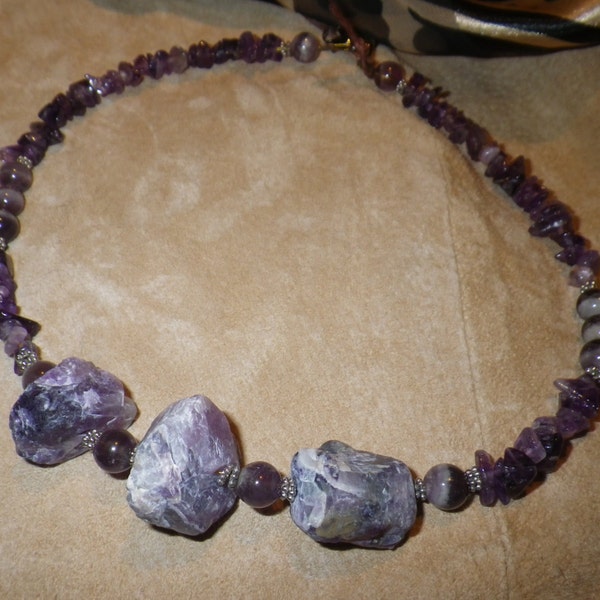 71. AMETHYST  Raw, Chip and Bead ~a "Throwing Stones at Glass Hearts" NECKLACE!