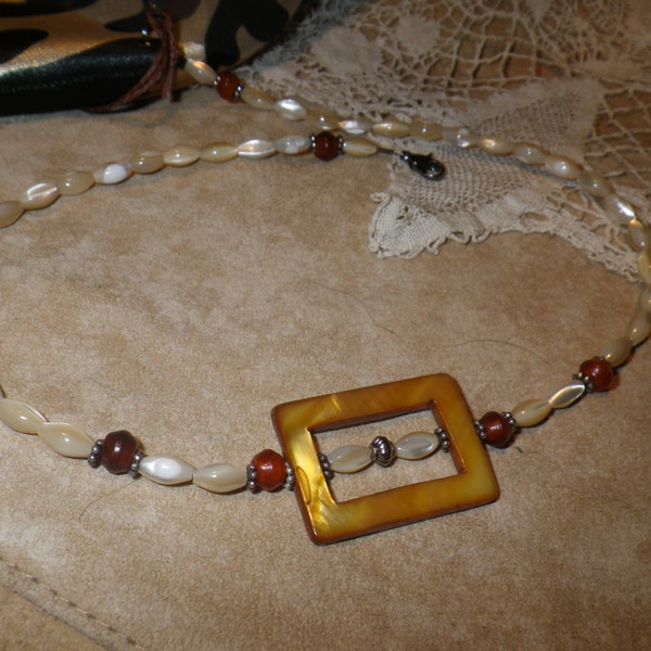 62. Mother of Pearl and Horn ~a "Throwing Stones at Glass Hearts" NECKLACE!