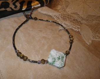 21. Green Tree Agate, Hematite and Horn ~a "Throwing Stones at Glass Hearts" NECKLACE!