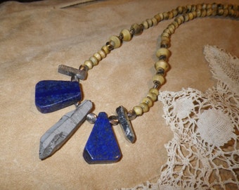 27. Lapis Lazuli, Crystal Point Hematite with Horn ~a "Throwing Stones at Glass Hearts" NECKLACE!