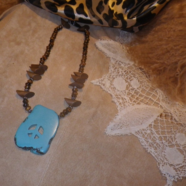 44. Turquoise, Wood, Horn and PEACE ~a "Throwing Stones at Glass Hearts" NECKLACE!