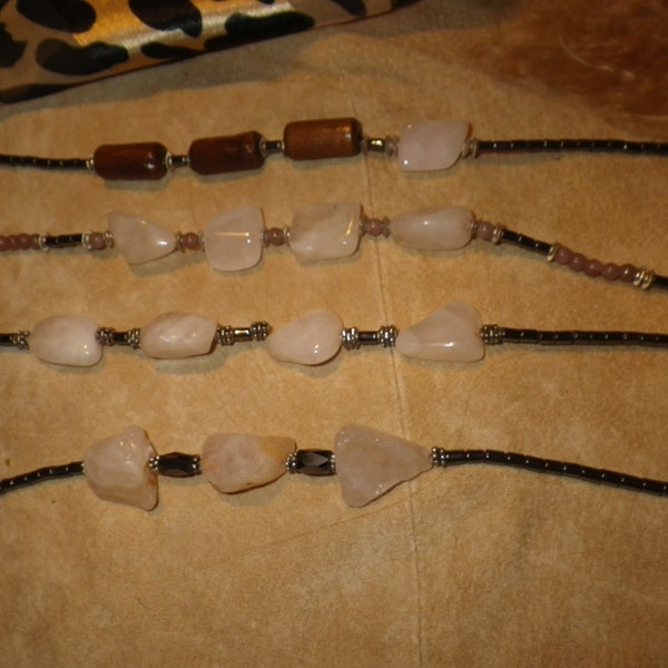 39. Rose Quartz, Rose Agate, Wood, Hematite & Magnetic Hematite  ~a "Throwing Stones at Glass Hearts" NECKLACE!