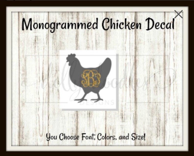 Monogrammed Chicken Vinyl Decal - Personalized - Customized - Chick ...