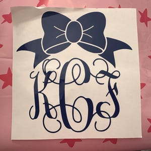 Top Bow Monogram Decal - Preppy - Vinyl Decal - Personalized - Customized