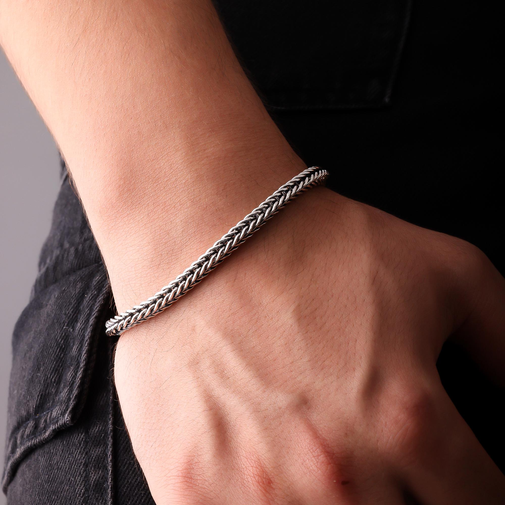 925スターリングシルバー フォックステール 酸化チェーンブレスレット