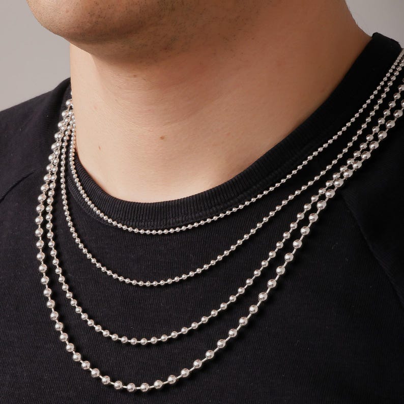 925 Sterling Silver Ball Chain Necklace Men, Bead Charm Choker Long Thick Pendant Chain Women, Birthday Gifts Jewelry Her Him Wife Mum Dad image 12