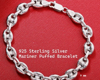 925 Sterling Silver Mariner Puffed Chain Bracelet Women, Anchor Hollow Long Thick Charm Anklet Chain Men, Birthday Gift Jewelry Him Her Wife